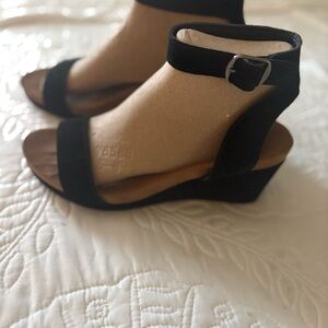 Lucky Brand Black Wedge Sandals with Ankle Strap